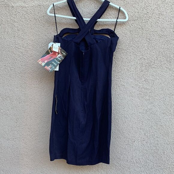 Roberta Bridal V Neck Strap Cut Out Slimming Front Navy 7/8 Zip Back Dress New - Picture 6 of 9